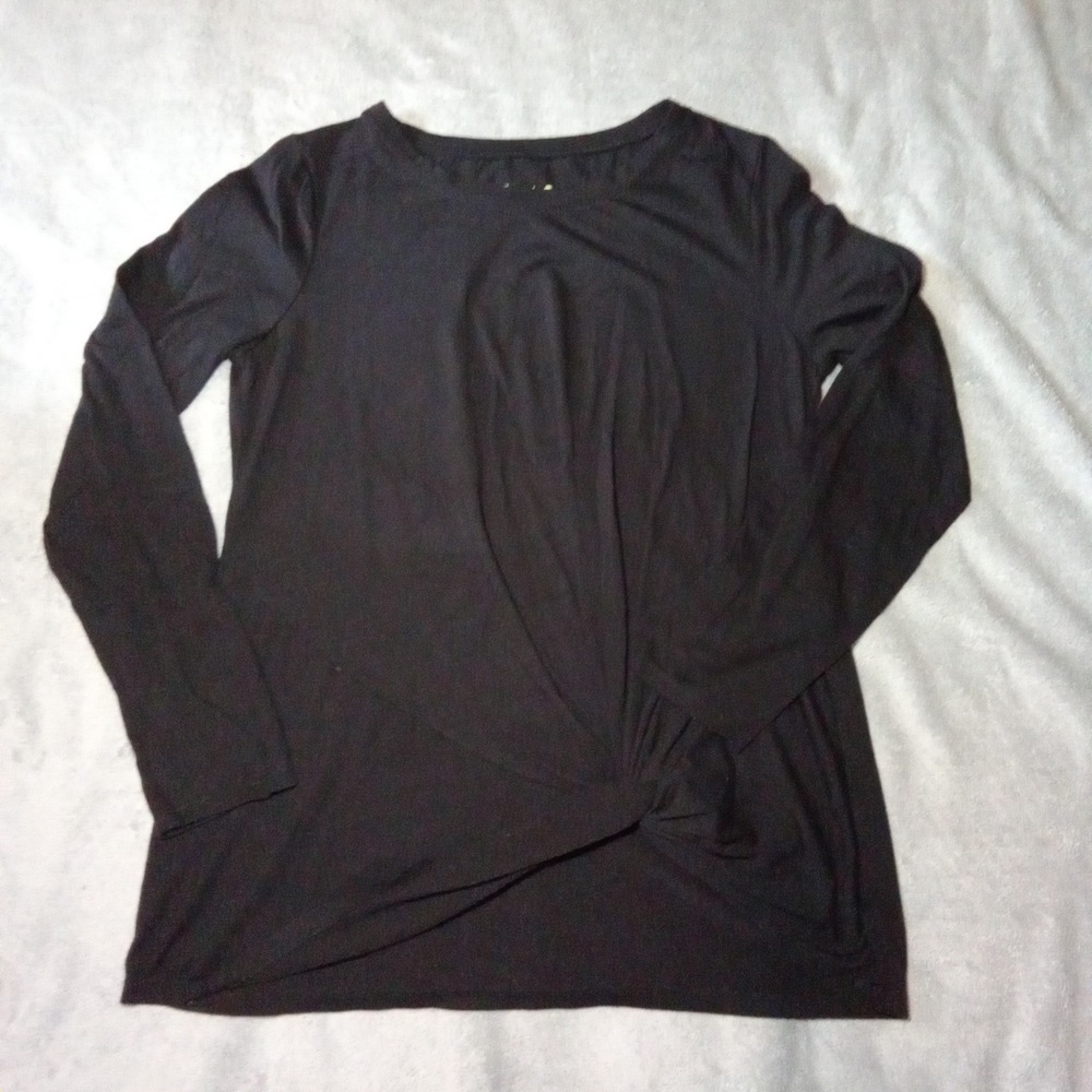 Xersion Womens Black Long Sleeve Front Twist Scoop Neck Top Size M
